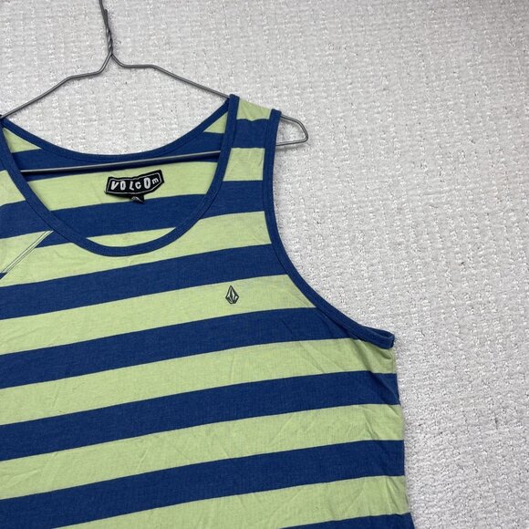 Y2K Volcom Tank Top Striped Blue / Mint Green Skate Surf Men Sz L Beach Summer - Picture 3 of 10